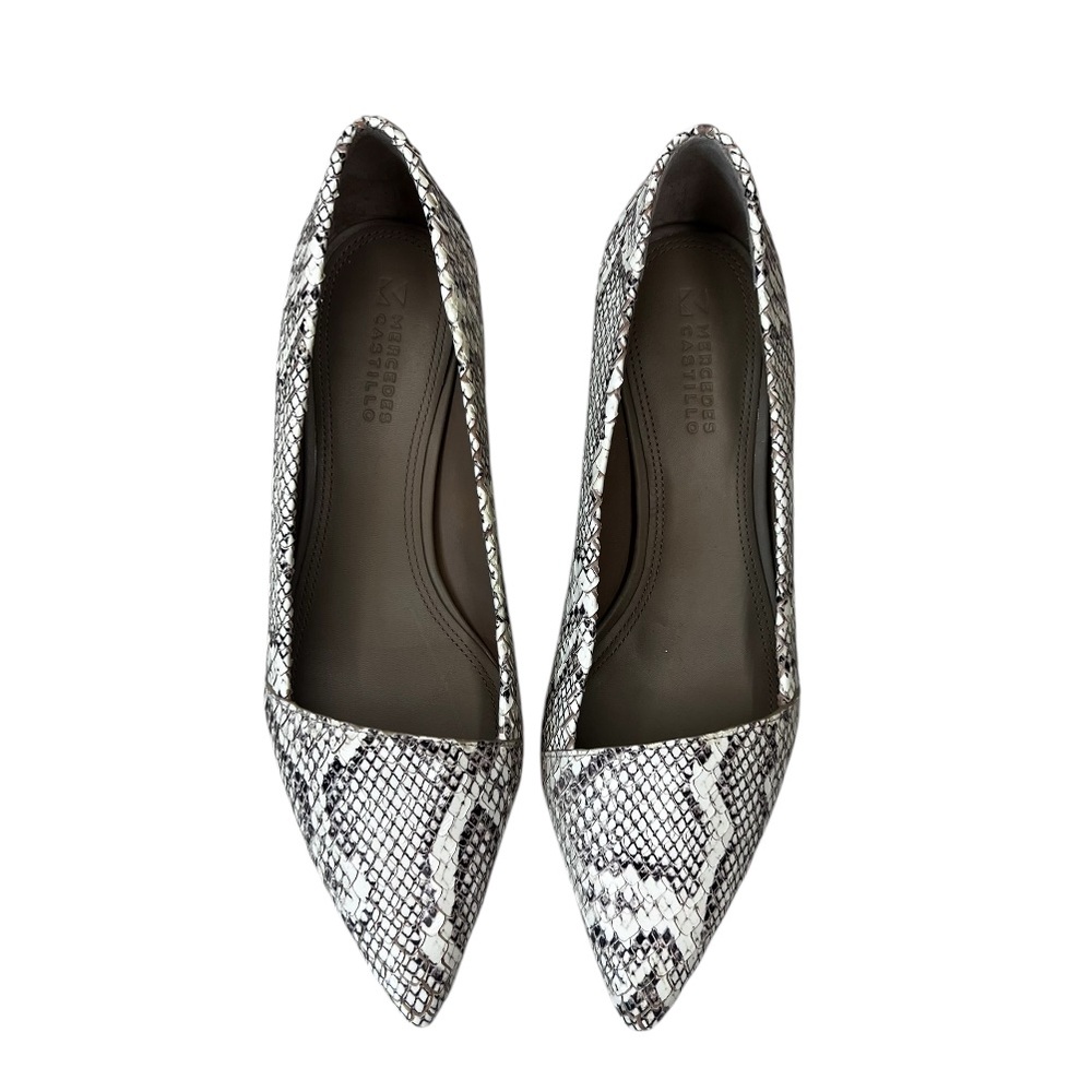 Mercedes Castillo Kioko Mid Python Snake Asymmetrical Leather Pumps Size 6.5